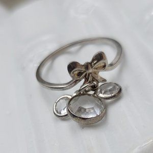 Ring Bow with Dangle Window Panel Charms Crystals Articulated Size 5 STERLING